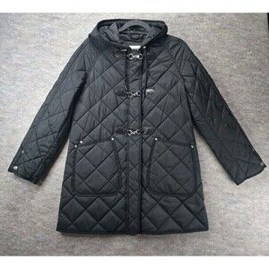 DKNY Toggle Quilted Black Jacket Hooded Womens size S